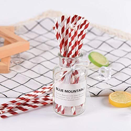 Red And White Striped Paper Straws Drinking, 7.75 Inch Bright Red Stripes(White Red Strip) - PawsPlanet Australia