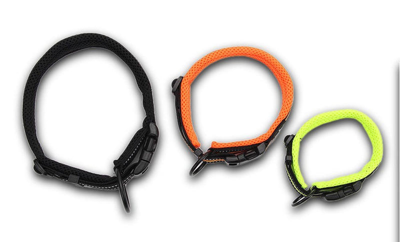 OCSOSO® New Padded Soft Breathable Mesh Pet Collar 3M Reflective Night Time Walking Dog/Cat Trainning Collar for Small/Medium/Dogs, Easy Buckle Design, Orange/Black/Green 8 Sizes (M, Green) M - PawsPlanet Australia