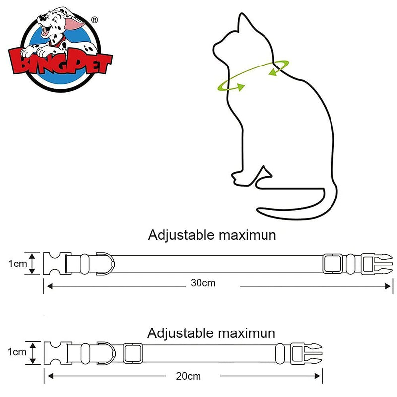BINGPET 2pcs Breakaway Reflective Adjustable Cat Collar with Bell and Bling Paw Charm Safety Nylon for Kitten Puppy - PawsPlanet Australia