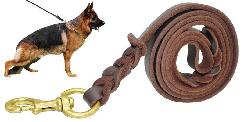 [Australia] - Beirui Leather Dog Leash - Training & Walking Braided Dog Leash - 3.6/4 / 5/6.5/8.5 Foot - Latigo Leather 1/2"*4' Brown 