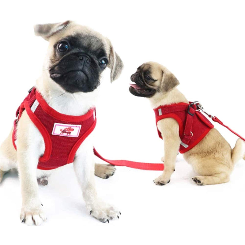 FEimaX Dog Harness and Lead Set for Small Dog Cat No Pull Reflective Adjustable Step-in Vest Harness for Walking, Puppy Soft Breathable Mesh Padded Corduroy Harnesses (Red, M) M (Chest 14-16'') Red - PawsPlanet Australia