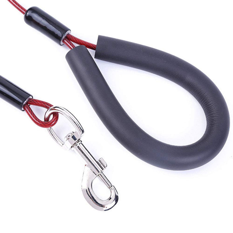 WANLIAN heavy-duty anti-bite steel wire dog leash with pet traction rope traction training strength, PU leather handle is comfortable and no rope burns, strong dog lead chain 1.8m chewy metal. - PawsPlanet Australia
