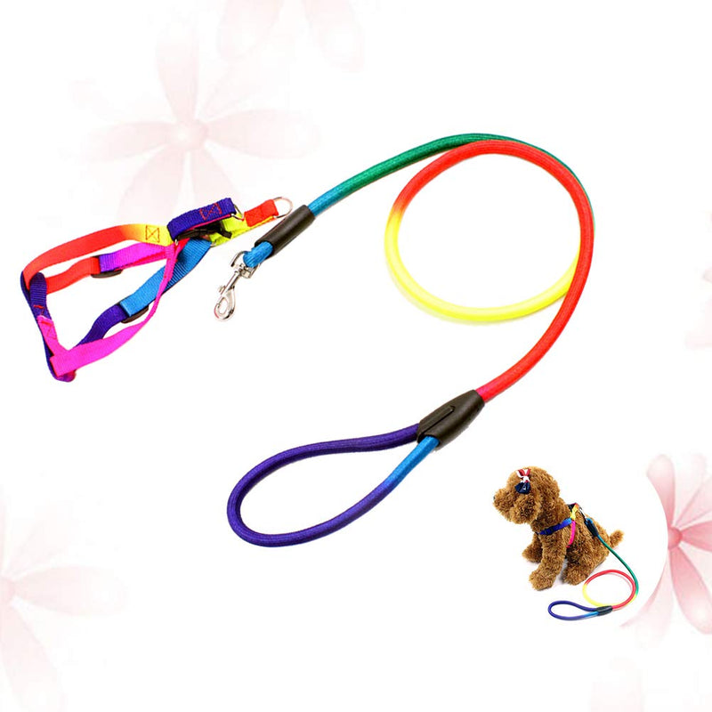 [Australia] - POPETPOP Pet Collar Leash Set Combo Safety Set Rainbow Color for Daily Outdoor Walking Running Training Puppy Small Dogs Cats Size S 