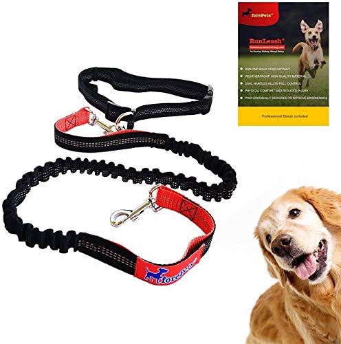 [Australia] - forepets Hands Free Dog Leash for Running Walking Hiking Training. Retractable Bungee Double Handle with Waist Belt for Large Medium and Small Dogs 