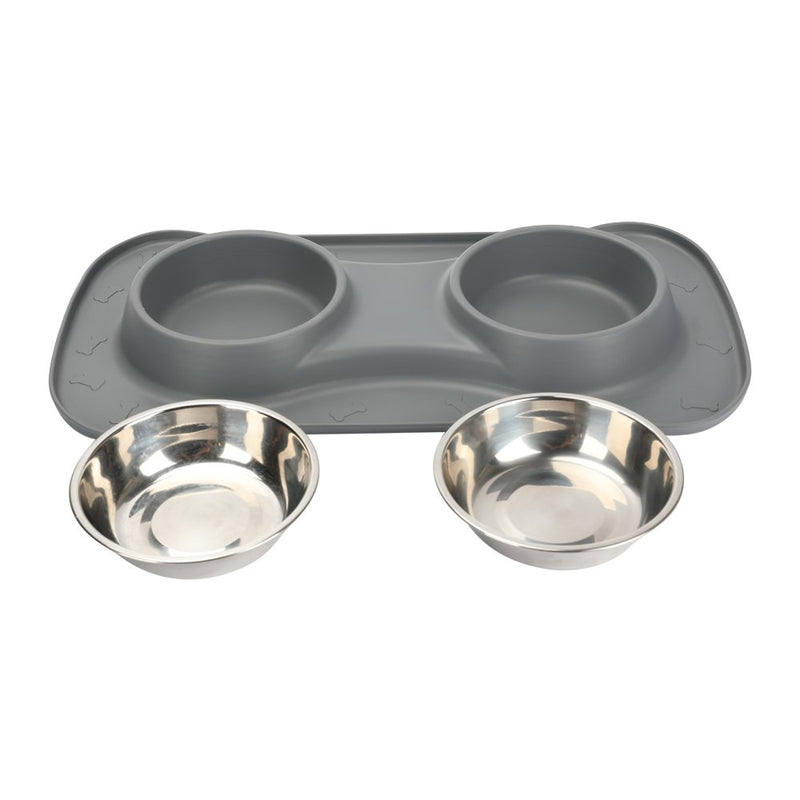 Dog Bowl No Spill Non skid Medium Pet Bowl Cat Double Bowl Dog Food & Water Feeding Bowl (L, grey) - PawsPlanet Australia