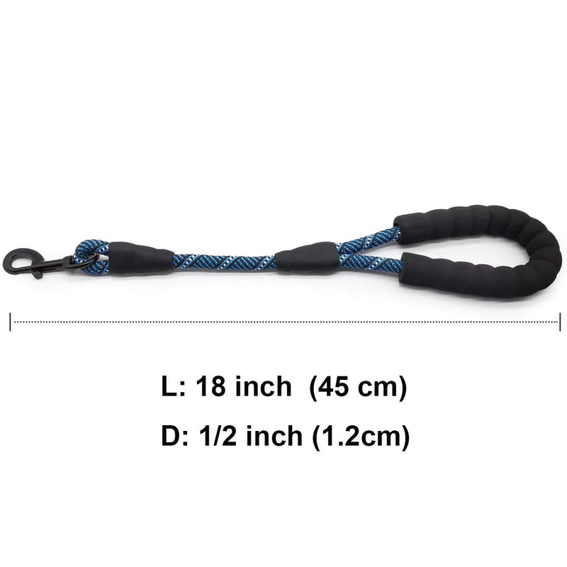 Mycicy Short Dog Lead- 18 Inch Rope Traffic Lead with Padded Handle- 1/2” Strong Nylon Tab Lead for Medium Large Dogs Training Walking (1/2"(D) x 18"(L), blue) 1/2"(D) x 18"(L) - PawsPlanet Australia