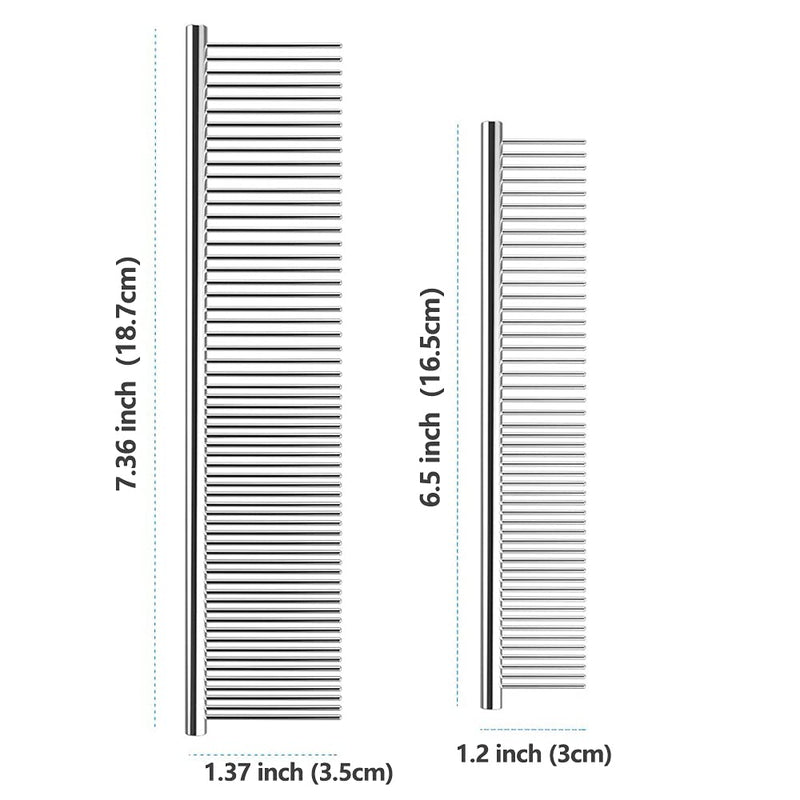 TanDraji Dog Combs for Grooming, 2 Pack Metal Dog Comb with Rounded Teeth, Stainless Steel Cat Comb for Removing Tangles and Knots for Long and Short Haired Dogs and Cats - PawsPlanet Australia