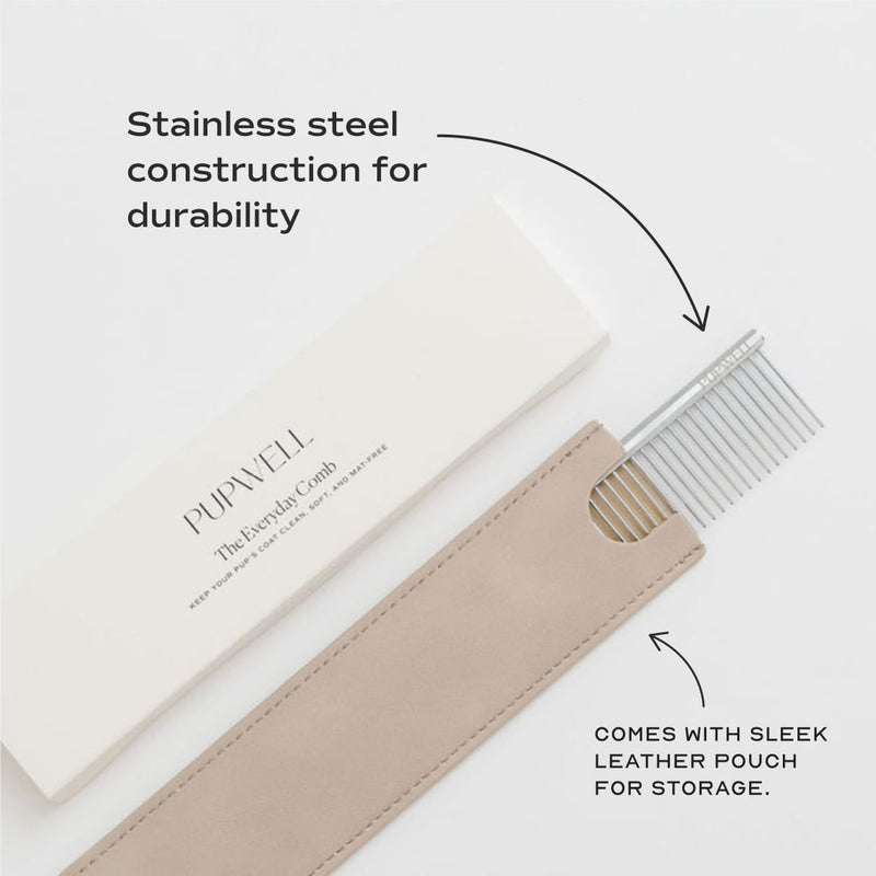 Pupwell Sterling Silver Metal Everyday Dog Comb for Grooming and Removing Tangles and Knots with Rounded Teeth and Good for All Dogs - PawsPlanet Australia