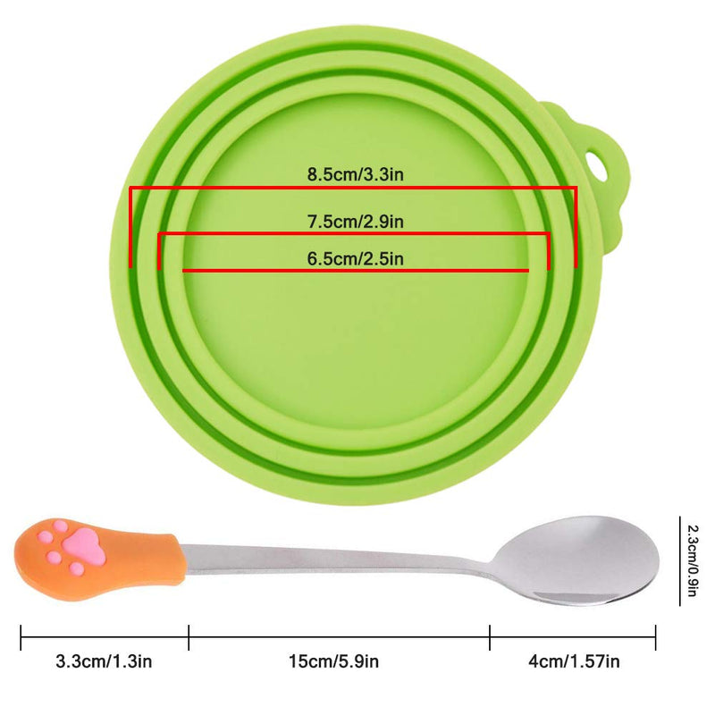 SENHAI 3 Pcs Silicone Pet Can Covers & 2 Pcs Pet Spoons, Canned Food Lid and Spoon for Dog and Cat, One Meet Three Sizes - Red Green, Light Blue - PawsPlanet Australia