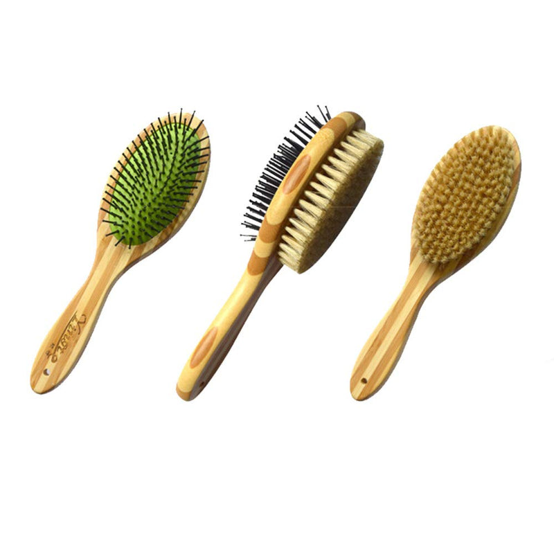 [Australia] - Double-Sided Pin & Bristle Brushes for Dogs & Cats, Pets Grooming Comb with Handle, Cleaning Pets Shedding and Dirt for Long Hair & Short Hair, Deshedding Tool Bamboo Handle 