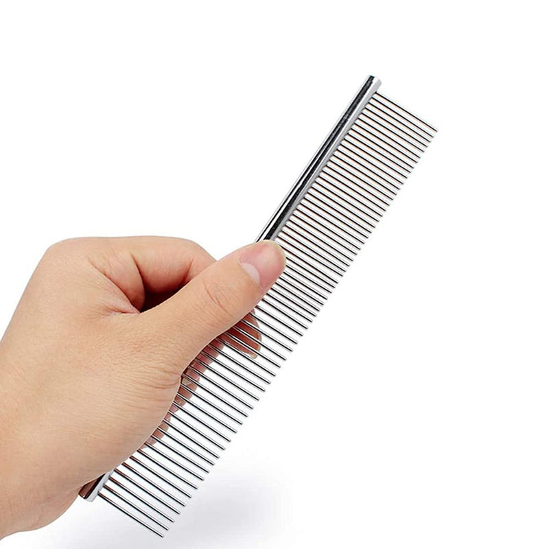 Wacnune Stainless Steel Pet Comb Pet Grooming Comb Rounded Teeth Dog Comb for Large, Medium and Small Dogs and Cats (19x5cm) 19*5cm - PawsPlanet Australia
