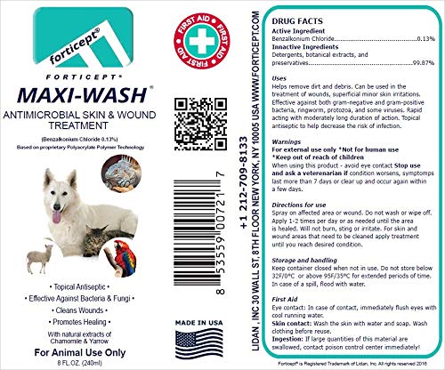 Forticept Maxi-Wash Antiseptic Antifungal Antibacterial Medicated Itch Relief Hot Spot Spray for Dogs & Cats|First Aid Skin and Paw Cleanser | Wounds Treatment 8 oz - PawsPlanet Australia