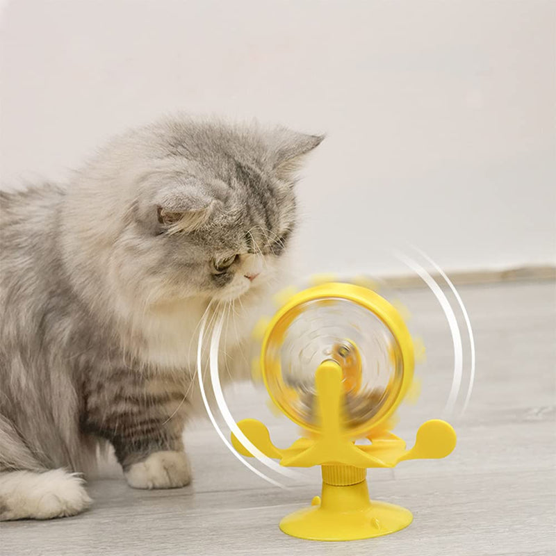 BOW CALICO Cat Toys,Interactive Cats Toy,Windmill Turntable Teasing Cat Toy,Food-Dispensing Cat Toy, Funny Interactive Training Pet Play Toy with Suction Cup - PawsPlanet Australia