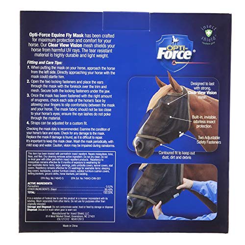 Opti-Force Equine Fly Mask | Horse Fly Mask with UV Protection and Insect Repellent | Adjustable Fit for Comfort | Without Ears XL - PawsPlanet Australia