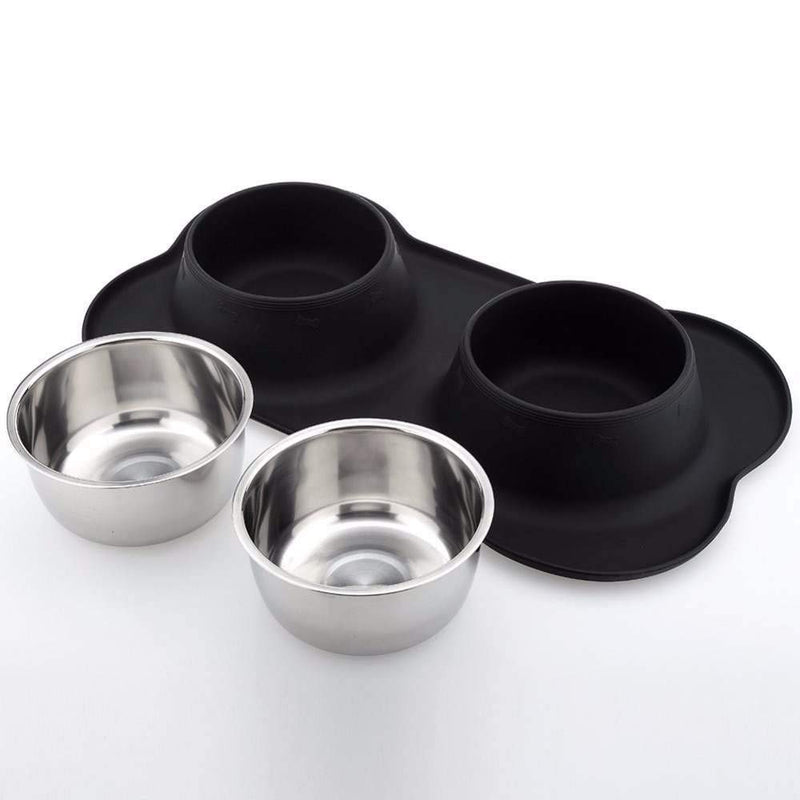 [Australia] - Stella-Lou Dog Bowls & Mat Set - 2 Removable Stainless Steel Bowls Set in a No Mess, No Spill, Non Skid, Silicone Mat. Food & Water Bowls for Dogs or Cats. Small 