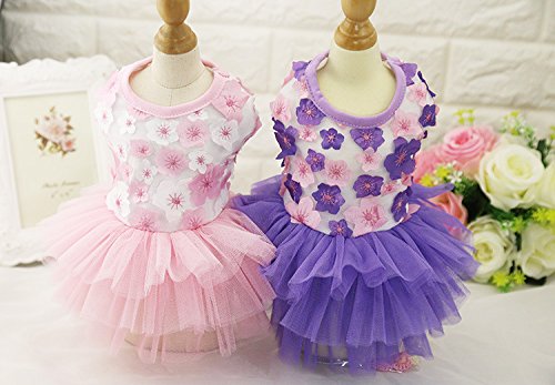 [Australia] - FAIRYPET Sweet Puppy Dog Princess Peach Blossom Skirt Pet Lace Cake Camisole Tutu Dress XS( Back: 7.87" Chest: 11.81" ) Purple 