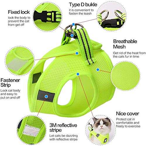 N / A Cat Harness and Leash, Reflective Escape Proof Kitten Harness Adjustable Breathable Mesh Padded Vest Harnesses For Pet Cat Outdoor Walking (M, Fruit Green) M: for chest 35-40cm - PawsPlanet Australia