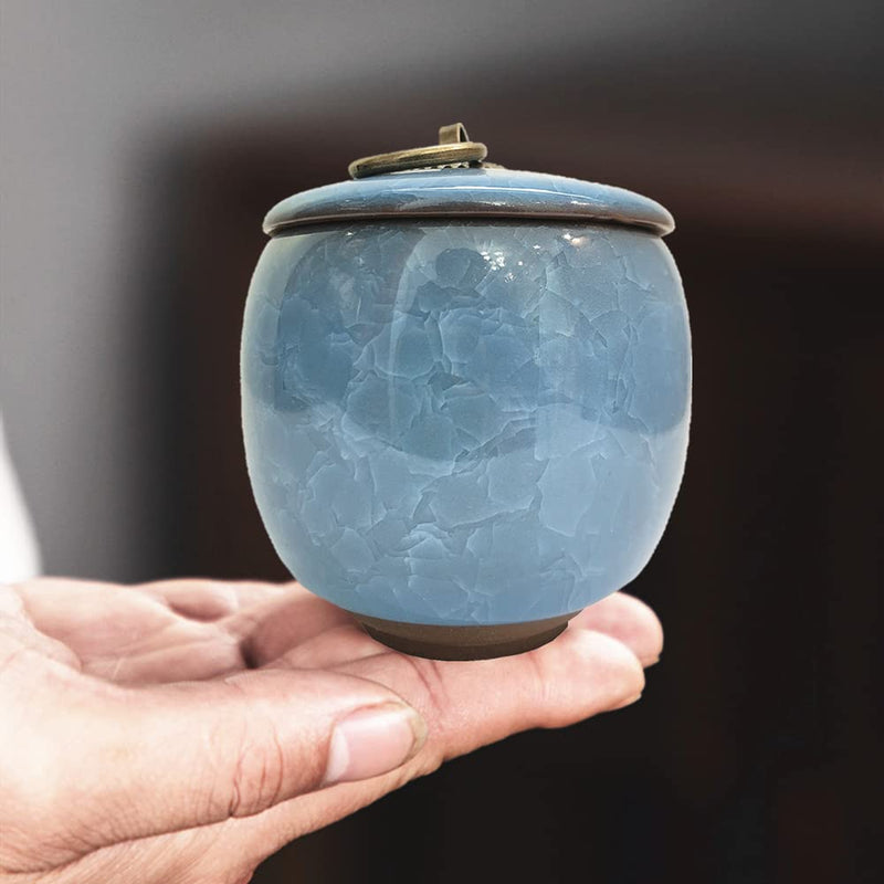 Vencede Handicrafted Ceramics Mini Pet Urns, Small Urn for Human Ashes, Ashes Keepsake Memorial Ashes Holder, Pet Coffin, Urn for Dog Ashes Cat Ashes Pet Ashes, Sealed Ceramic (Blue) Blue - PawsPlanet Australia