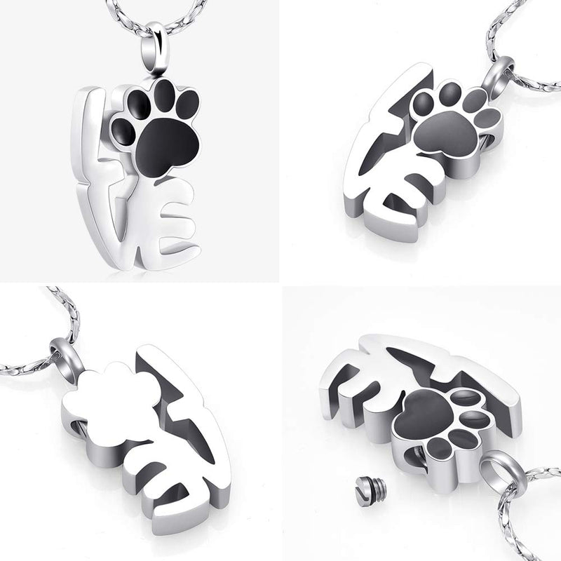 [Australia] - Imrsanl Paw Print Cremation Jewelry for Ashes Pendant Pet Urn Necklace Memorial Keepsake Jewelry for Cat Dog Ashes Necklace Silver 