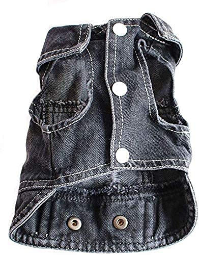 Tengzhi Stylish Dog Jean Jacket Cool Denim Pet Vest Dog Clothes Puppy Clothing Casual Jean Dog Accessories for Small Medium and Large Dog (XS, Black Turndown Collar) X-Small - PawsPlanet Australia