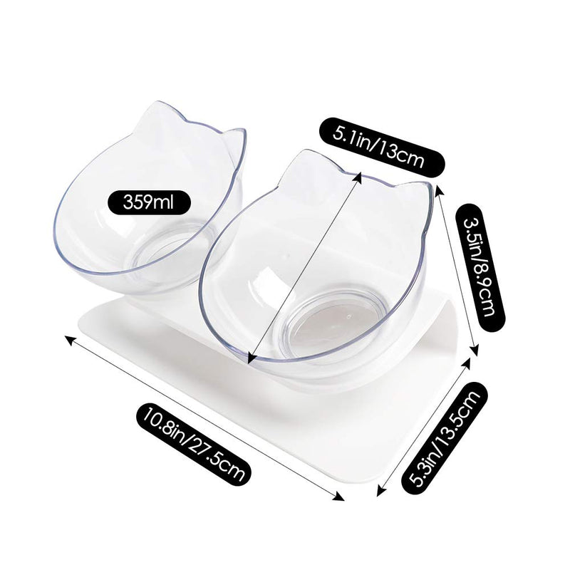 Elevated Double Cat Dog Bowls Raised Cat Dog Feeding Bowl with Raised Stand 15° Tilted Pet Food Water Feeder Bowl for Cats Small Dogs Kitten Dishes Rabbits, Anti Vomiting Reduce Neck Pain Double Bowls 2 Transparent - PawsPlanet Australia