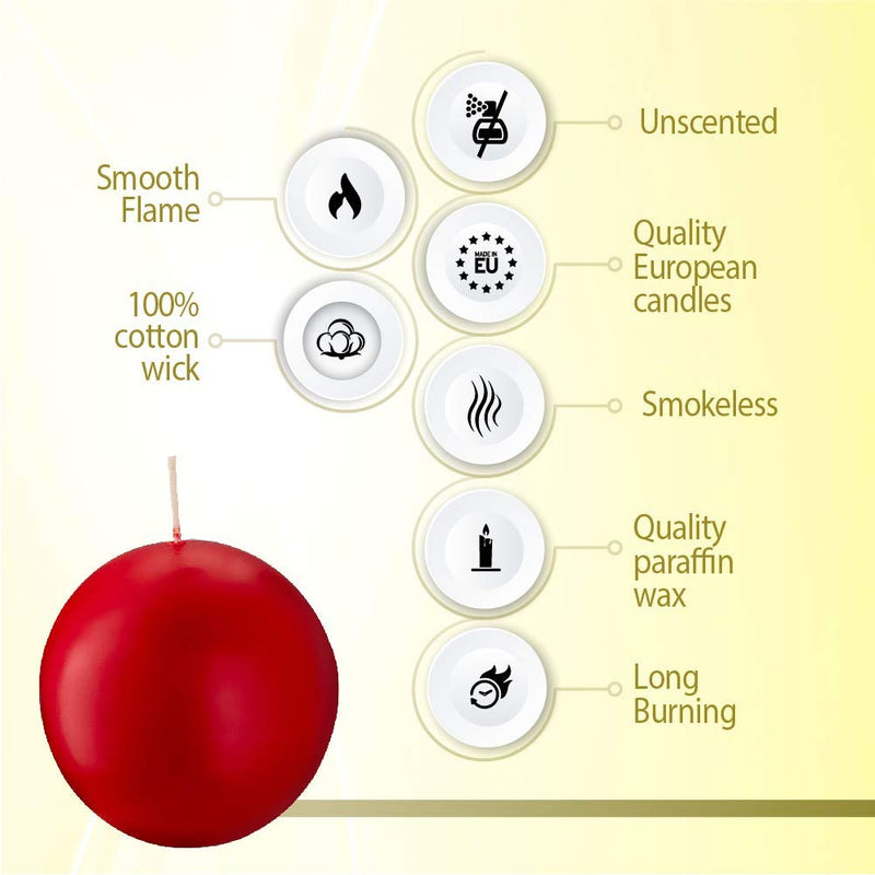 Bolsius Set of 2 Red Ball Candles - 2.75 inch Unscented Candle Set - Dripless Clean Burning Smokeless Dinner Candle - Perfect for Wedding Candles, Parties and Special Occasions 2 Count - PawsPlanet Australia