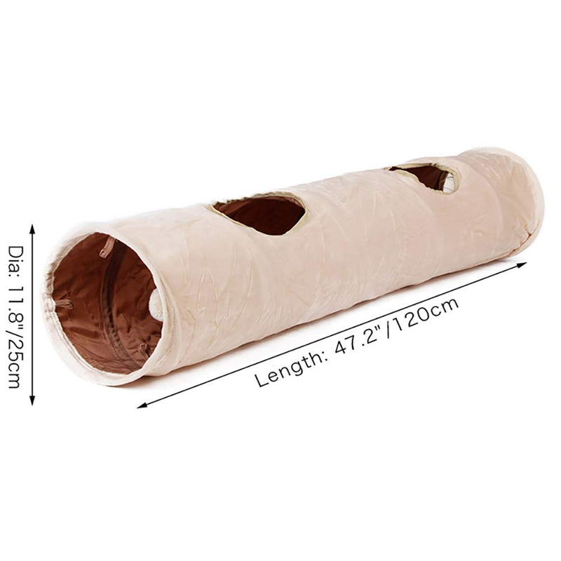 LeerKing Cat Pet Tunnel Toy Suede Collapsible Tunnels with 2 Holes and Suspended Ball for Small Pet Animal, 10 * 47 Inches - PawsPlanet Australia