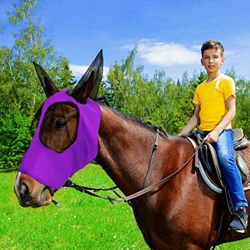 2 Pieces Horse Fly Mask Horse Mask with Ears Smooth and Elasticity Fly Mask with UV Protection Black, Grey L - PawsPlanet Australia