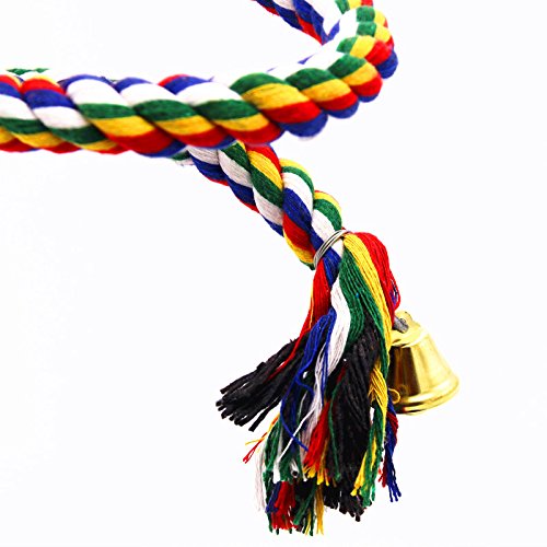 [Australia] - Uheng Bird Perch for Parrots, Natural Colorful Cotton Rope Bungee Bird Toy with Bell, Pet Cage Chewing Swing Bite Toy for Small Medium Parakeet Cockatoo Cockatiel 78.7inch 