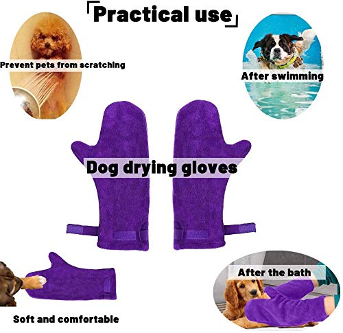 2 Pack Dog Drying Mitts, Dog Towel Glove, Ultra Absorbent Microfiber Pet, Pet Dog Towel Glove Super Absorbent Microfiber Dog Foot Paw Cleaning Towel Washable Reusable2.0-Purple - PawsPlanet Australia