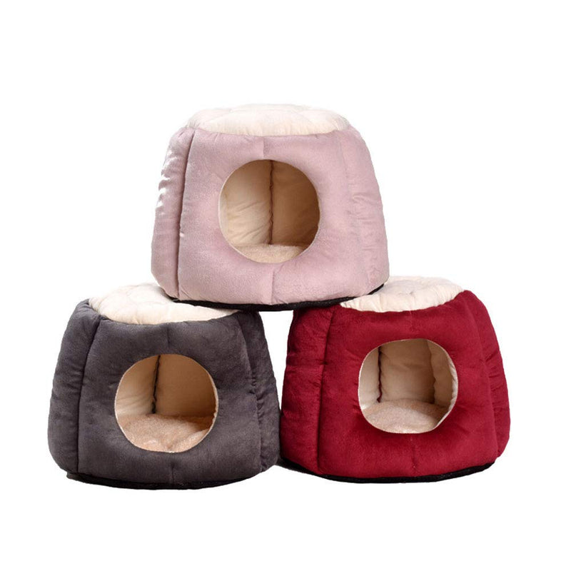 [Australia] - Oncpcare Kitty Cat House Small Animals House Soft Warm Rabbit Hut Frustum-Shape Guinea Pig Bed Hideout with Removable Cushion for Winter S(15.74 X 12.59 inch) Grey 