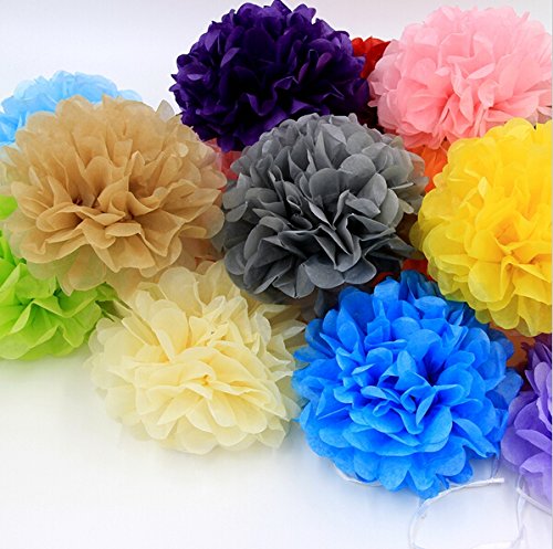 Krismile Pack of 18 Mixed White Gray Yellow Party Tissue Pompoms Paper Flower Pom Poms Wedding Birthday Party Christmas Girls Room Decoration - PawsPlanet Australia