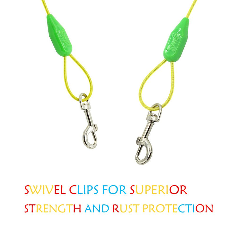 Petest Tie-Out Cable with Crimp Cover for Dogs Up to 35/60/90/125/250 Pounds, 15ft 25ft 30ft Length Available 35lbs25ft Green & Yellow - PawsPlanet Australia