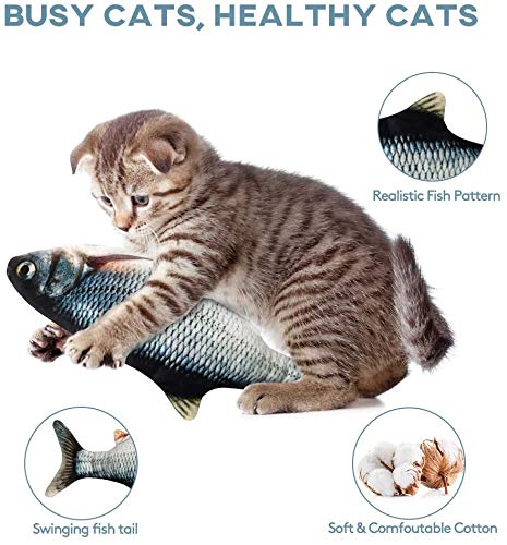 HIKENRI Electric Moving Fish Cat Toy, Realistic Plush Simulation Electric Wagging Fish Cat Toy Catnip Kicker Toys, Funny Interactive Pets Pillow Chew Bite Kick Supplies for Cat carp - PawsPlanet Australia