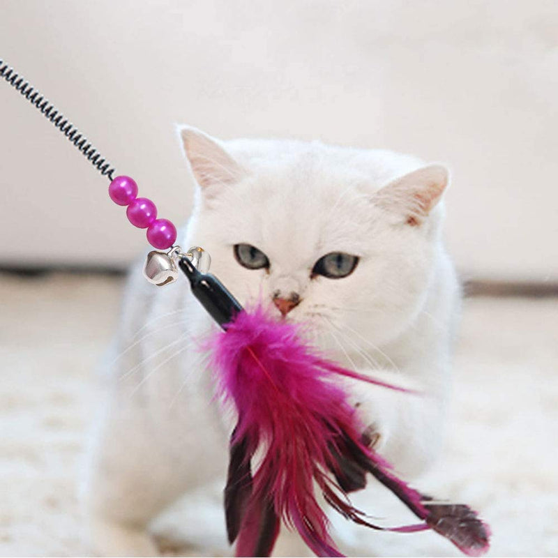 Cat Toys with Feather, Cat Toy Feather Wand, Cat Teaser Toys, Cat Toy Feather Wand, Cat feather sticks with Bell for Kitten Cat Having Fun Exercise Playing (7PCS) - PawsPlanet Australia