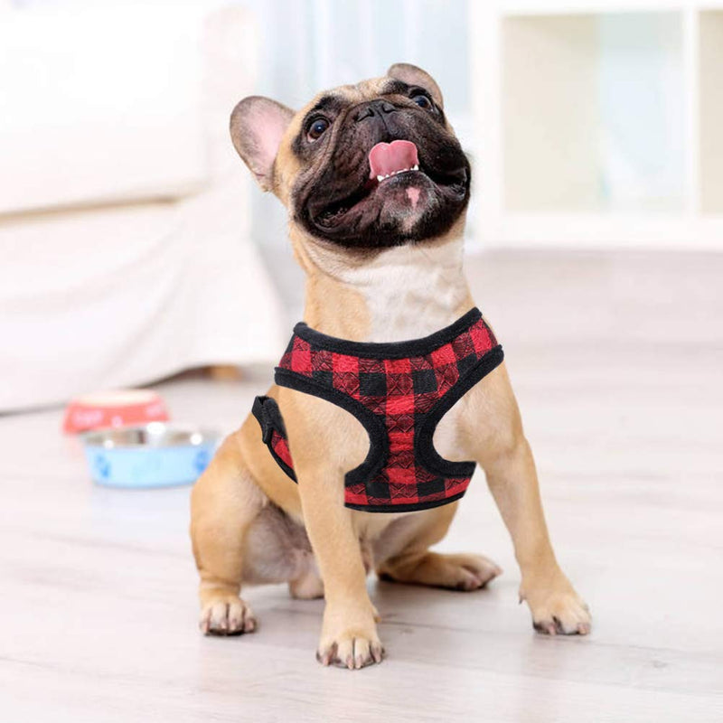 [Australia] - PAWCHIE Small Dog Harness and Leash Set Plaid Plush Puppy Harness for Small Dogs, Cats, Puppies Medium 