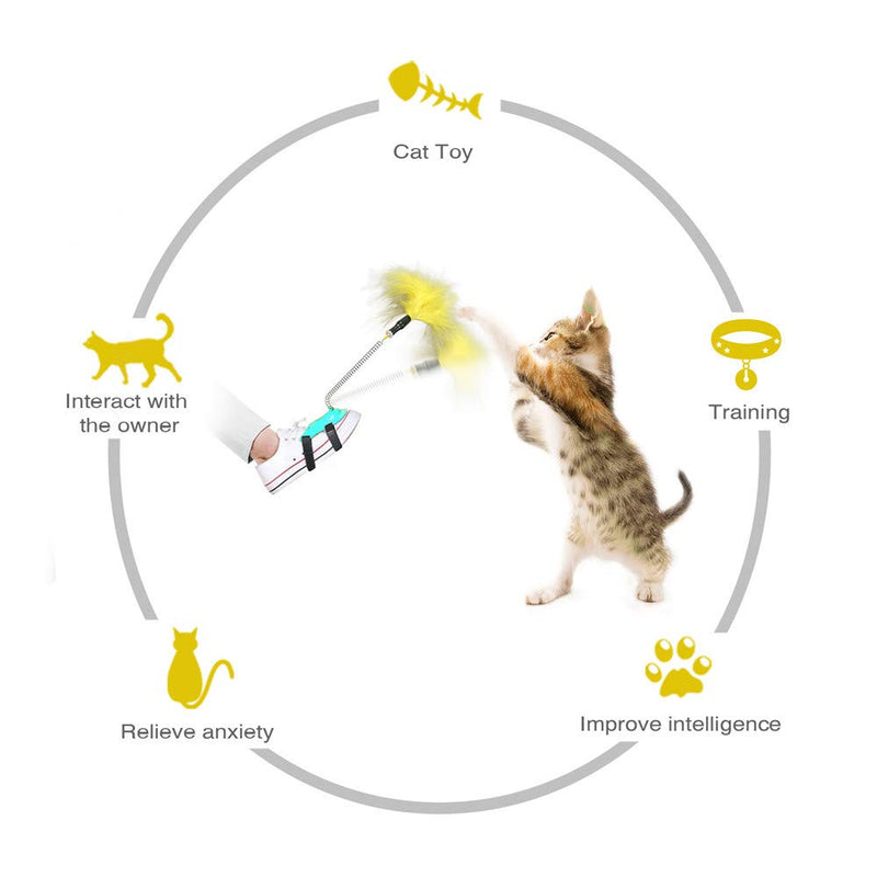 e-Times Cat Feather Toy, Interactive Cat Teaser Toy, Feet Control Cat Feather Wand, Tie on Shoes Free Your Hand to Play with Kitten. - PawsPlanet Australia