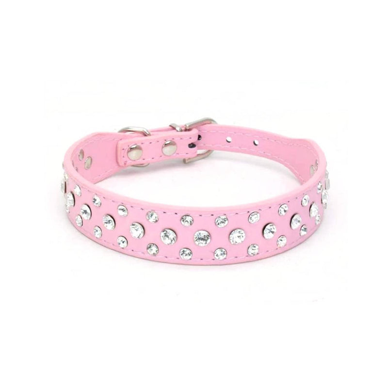 Rhinestone Dog Collar Adjustable Durable PU Leather Crystal Pet Collar Diamond Bling Cat Collar for Small Medium Large Dogs Pink S Rose - PawsPlanet Australia