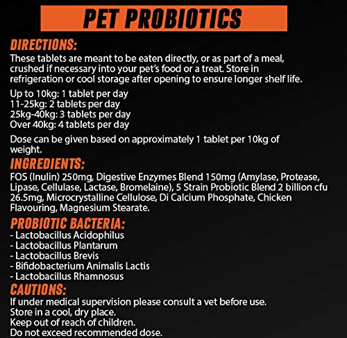 Pet Probiotics For Dogs & Cats | Probiotic Supplement with Digestive Enzymes for Pets | 120 Chicken Flavoured Tablets - PawsPlanet Australia