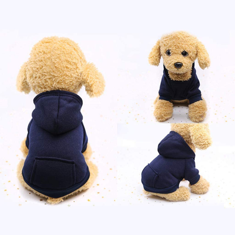 Befx Dog Fleece Hoodie Warm Clothes for Small Pet Dogs Cat Autumn Winter Sweater XS (Chest Girth 10.63" , Back Length 6.30") NavyBlue - PawsPlanet Australia