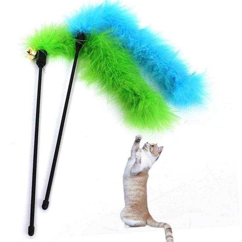 [Australia] - SPDD Feather Interactive Cat Toys Wand Cat Supplies Colorful Feather Tease Cat Rod Pet Products for Kitten Cat Having Fun Exercise Playing 