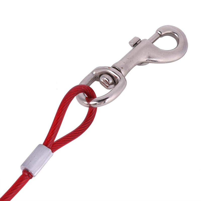 16.4ft Pet Dog Tie Out Cable Long Steel Wire Dog Leash Double Heads Chew Resistant Tieout Leash Outdoor Camping Picnic Strong Pet Safety Rope(Red) Red - PawsPlanet Australia