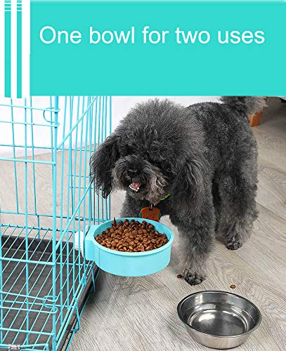 Cage Dog Bowls,Crate Water Bowl,for Crates & Cage Feeder Stainless Steel Dog Cat Bowl,Puppy Food Water Bowl,400ml 14cm Blue - PawsPlanet Australia