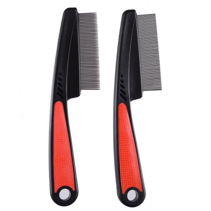 2 Pieces Dog Flea Comb For Small Dogs,Fine Tooth Dog Comb for Grooming.Wide Tooth Rubber Handle Dog Hair Comb,Flea and Tick Comb for Dogs & Cats（2PCS,Black Red Color） - PawsPlanet Australia