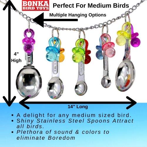 [Australia] - Bonka Bird Toys Durable Delight Bird Toys Parrot Parrotlet Quaker Macaw African Grey Cockatiel Budgie Stainless Steel Spoons Spoon Delight 