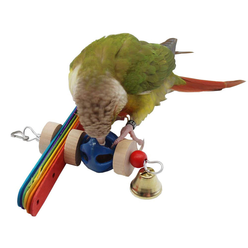 [Australia] - QBLEEV Bird Swing Toy with Roller Beads and Bell，Hanging Parrots Cage Chewing Toy for Parakeets Conures Cockatiels African Greys Budgie， Colorful Foraging Toy Small Pet Cages Decorative Accessories Wood Slice Toy 