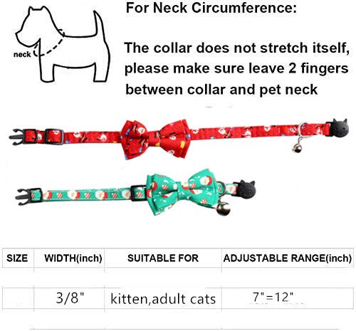 [Australia] - Pawskido Christmas Cat Collar Bowtie, 2 Pack Bow Tie Breakaway Kitten Collar with Bell 