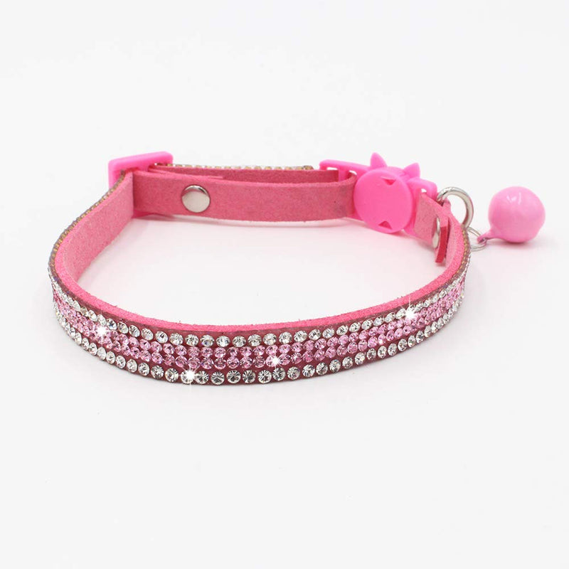 Small Pet Collar,Bling Bling Rhinestone Adjustable Comfort Microfiber Soft Cat Collars Pet Buckle Collar with Bell for Cats Puppy Small Dogs,S Pink S: Neck Circumference 25-32cm - PawsPlanet Australia