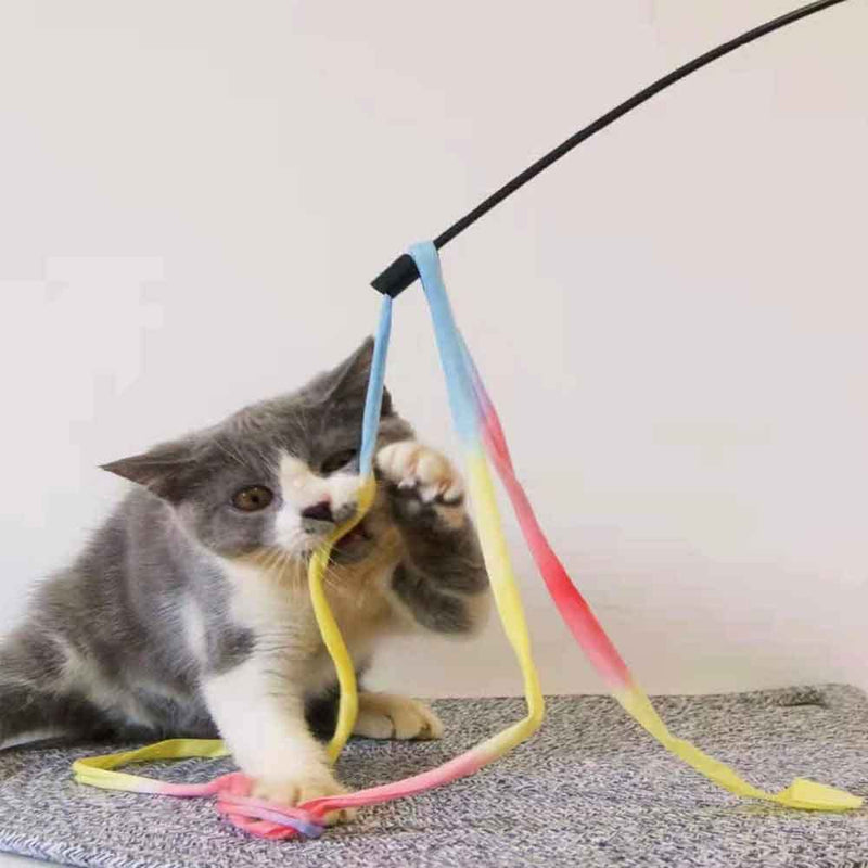 Interactive Cat Rainbow Wand Toys, Interactive Cat Teaser Wand String, Colorful Ribbon Charmer for Kittens - 2 PCS - PawsPlanet Australia