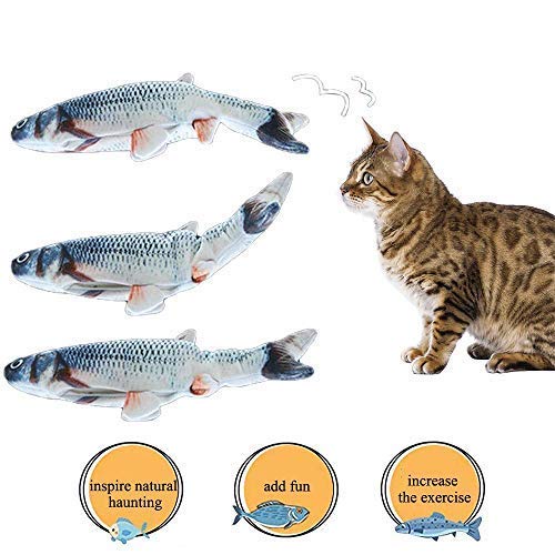 JWShang Electric Dancing Fish Cat Catnip Toy, Floppy Fish Cat Toy For Indoor Cats, Realistic Moving Cat Kicker Fish, Funny Pets Pillow Chew Bite Kick Supplies for Cat/Kitty/Kitten Flopping Fish h - PawsPlanet Australia